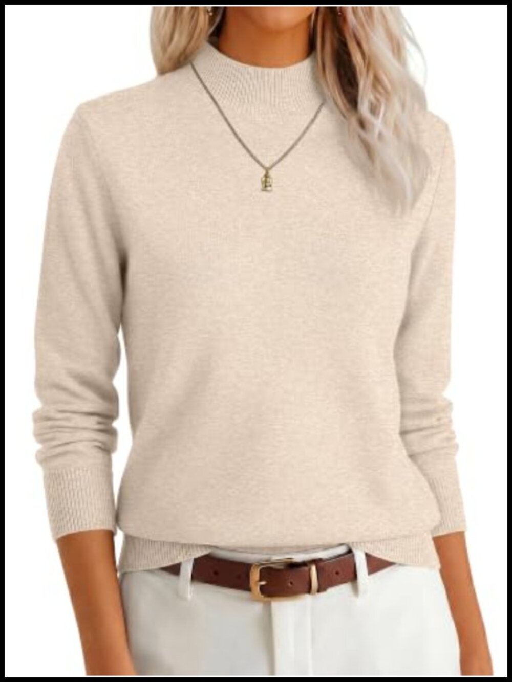 Mock Neck Long Sleeve Pullover Sweater Lightweight Ribbed Knit